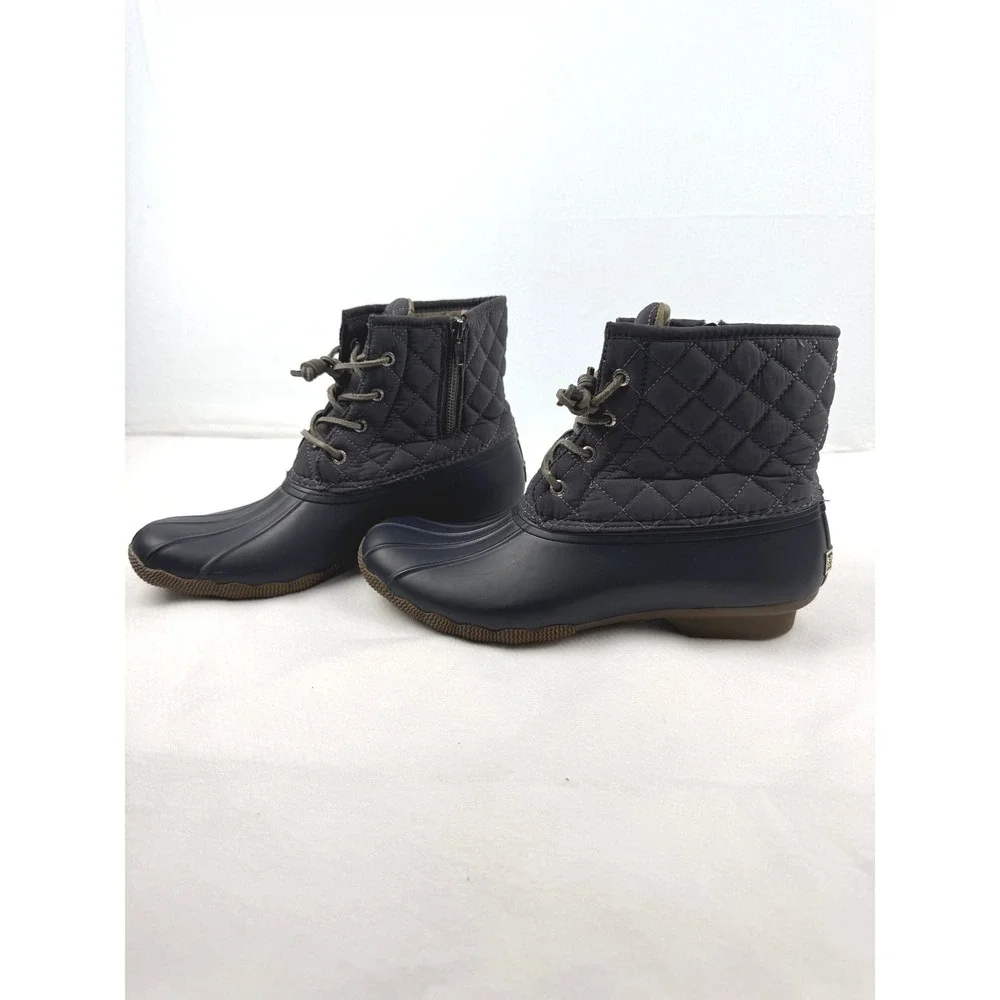 Sperry Saltwater Quilted Duck Boots Navy Blue Ankle Rain Boots Womens Size 8.5